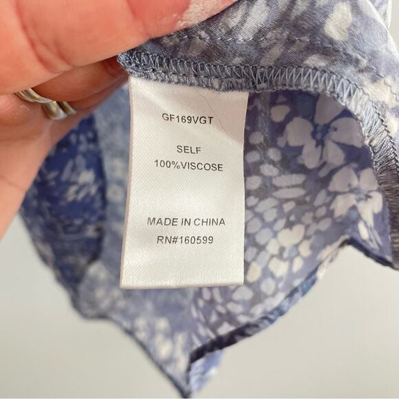 Gilner Farrar | Womens Sienna Top Blouse Blue Meadow Smocked Tie Neck Ruffles XS - Picture 5 of 9